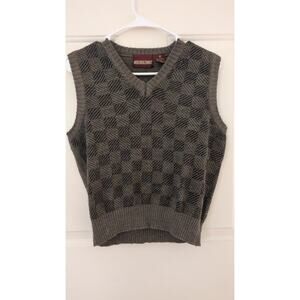 Vintage Moss Creek Trader Women's Wool Blend Brown Checkered Sweater Vest Medium